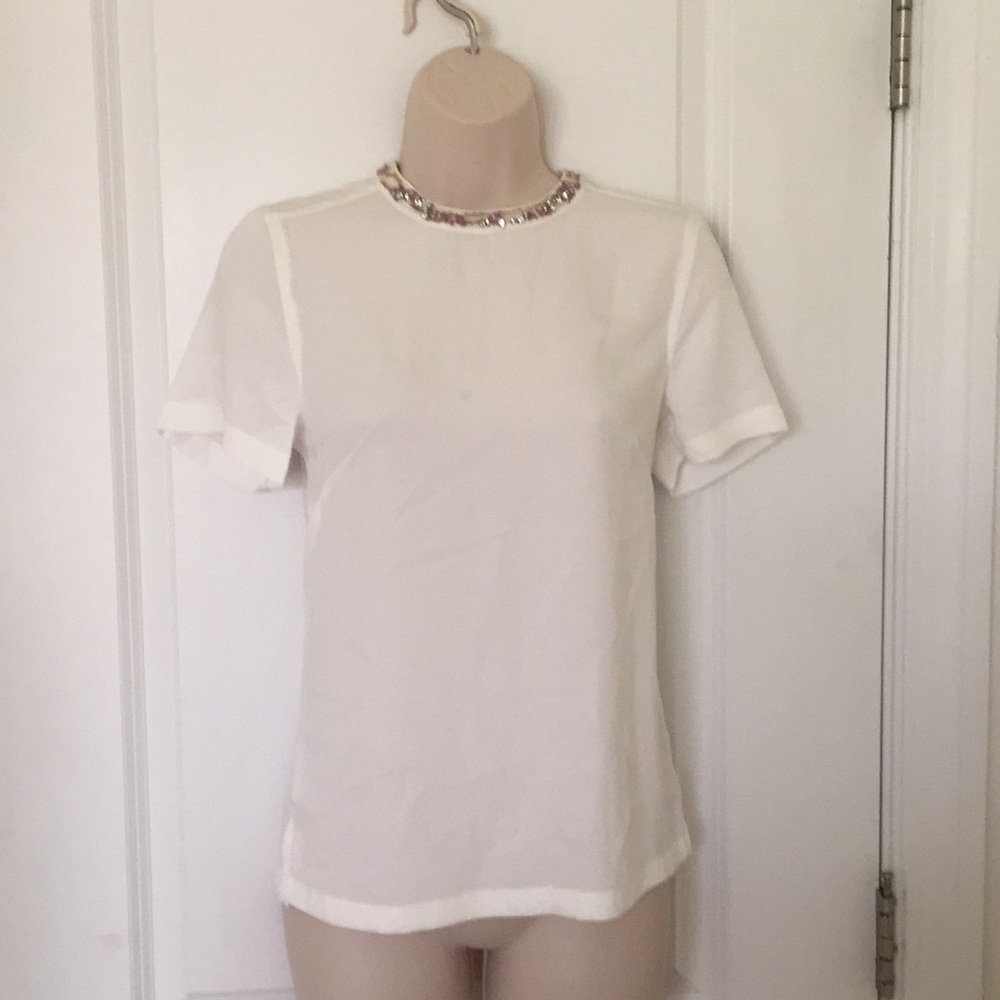 NWT ivory blouse with beaded detail sz 4 H&M